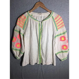 Womens NWOT Velzera Blouse Neon Colors Embroidery Festival Boho Beachy Summer
